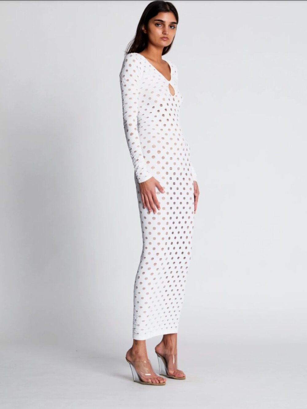 Maisie Wilen Made in Los Angeles Perforated Long Sleeve Gown Size 0/S - Picture 2 of 13